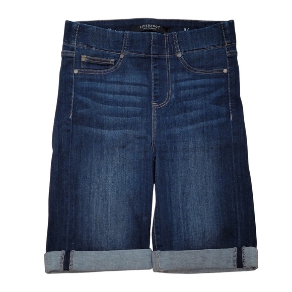 Liverpool Los Angeles Denim Shorts 0/25 The Bermuda Griffith Dark Wash Cuffed - Picture 1 of 6